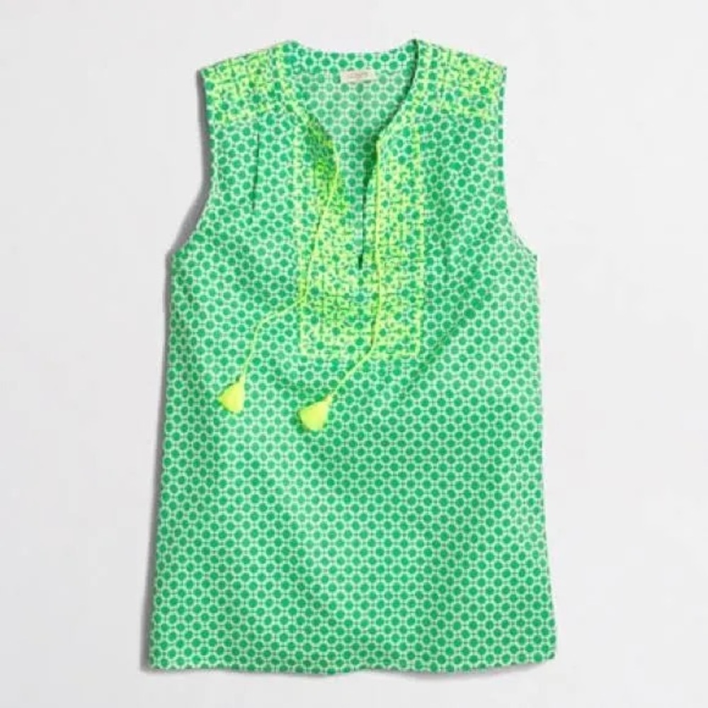 J. Crew Green Geometric Tassle Sleeveless Summer Top XS 00